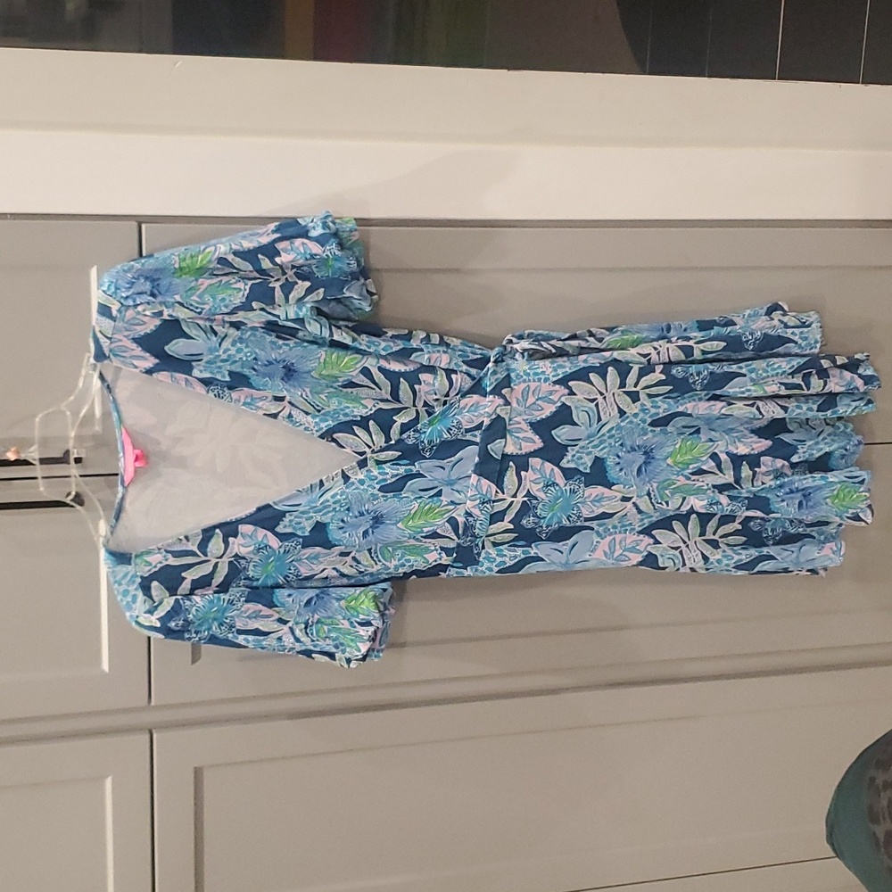 Woman's wrap puff sleeve Lily Pultizer dress
